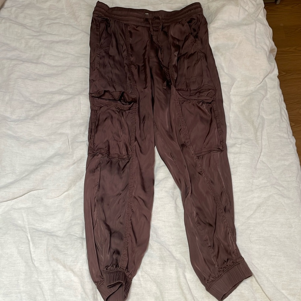 Silky brown cargo joggers